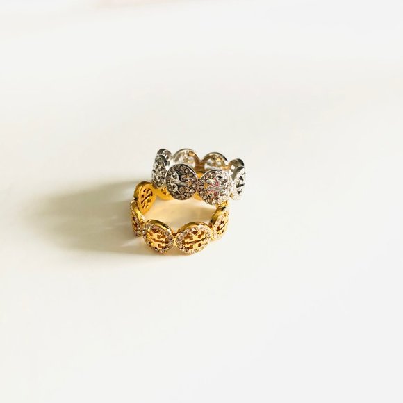 Tory Burch Silver Circle Swarovski Pave Ring - Picture 9 of 13